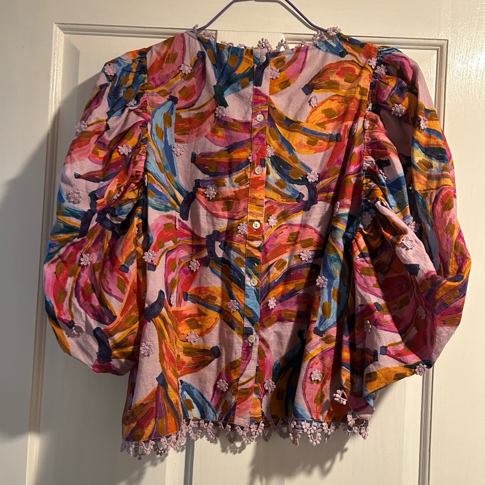 FARM Rio Pink Multi Floral Puff-Sleeve Blouse